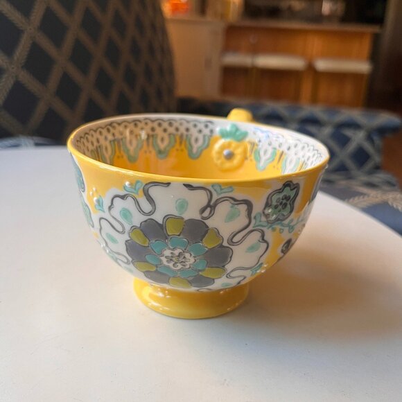Anthropologie Elka Ayaka Footed Yellow Floral Mug Twisted Handle - Picture 4 of 14